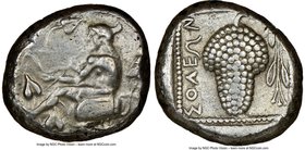 CILICIA. Soloi. Ca. 440-400 BC. AR stater (21mm, 11h). NGC Choice VF. Amazon, nude to waist, on one knee left, wearing pointed cap, bowcase attached t...