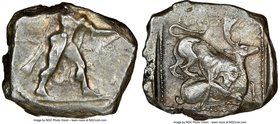 CYPRUS. Citium. Azbaal (ca. 449-425 BC). AR stater (22mm, 11.04 gm, 6h). NGC XF 3/5 - 3/5. Heracles advancing right, wearing lion skin around shoulder...