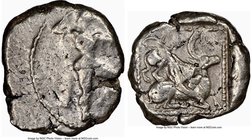 CYPRUS. Citium. Azbaal (ca. 449-425 BC). AR stater (23mm, 11.09 gm, 9h). NGC VF 2/5 - 3/5, overstruck, brushed. Heracles advancing right, wearing lion...