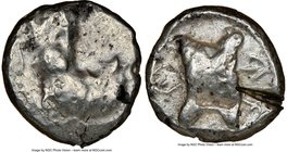 CYPRUS. Paphos. Uncertain king (500-480 BC). AR stater (20mm, 5h). NGC Fine 4/5 - 2/5, test cut. bo-ka-ro-se (Cypriot syllabic script) The river-god B...