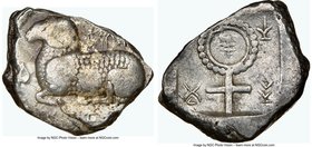CYPRUS. Salamis. Uncertain king (480-460 BC). AR stater (21mm, 11.26 gm, 1h). NGC VF 4/5 - 4/5. pa-si-le-wo-se ? (Cypriot syllabic script), recumbent ...