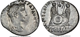 Augustus (27 BC-AD 14). AR denarius (19mm, 5h). NGC AU, misstruck. Lugdunum, 2 BC-AD 4. CAESAR AVGVSTVS-DIVI F PATER PATRIAE, laureate head of Augustu...