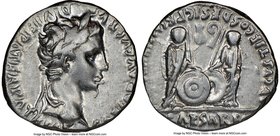 Augustus (27 BC-AD 14). AR denarius (18mm, 1h). NGC Choice VF, flan flaw. Lugdunum, 2 BC-AD 4. CAESAR AVGVSTVS-DIVI F PATER PATRIAE, laureate head of ...