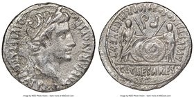 Augustus (27 BC-AD 14). AR denarius (20mm, 6h). NGC VF. Lugdunum, 2 BC-AD 4. CAESAR AVGVSTVS-DIVI F PATER PATRIAE, laureate head of Augustus right / A...