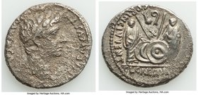 Augustus (27 BC-AD 14). AR denarius (18mm, 3.25 gm, 2h). About XF, corroded. Lugdunum, 2 BC-AD 4. CAESAR AVGVSTVS DIVI F PATER PATRIAE, laureate head ...