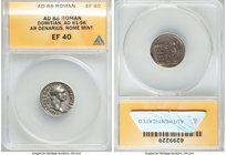 Domitian (AD 81-96). AR denarius (19mm, 3.16 gm, 6h). ANACS EF 40. Rome, 3rd issue, AD 88. IMP CAES DOMIT AVG-GERM P M TR P VIII, laureate head of Dom...