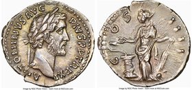Antoninus Pius (AD 138-161). AR denarius (19mm, 2.83 gm, 5h). NGC AU S 5/5 - 5/5. Rome, AD 147-148. ANTONINVS AVG-PIVS P P TR P XI, laureate head of A...