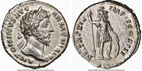 Marcus Aurelius (AD 161-180). AR denarius (17mm, 3.38 gm, 12h). NGC AU 5/5 - 5/5. Rome, AD 164-165. ANTONINVS AVG-ARMENIACVS, laureate head of Marcus ...