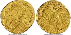 Constantine V Copronymus (AD 750-775), with Leo IV. AV solidus (20mm, 4.42 gm, 6h). NGC XF 5/5 - 5/5. Constantinople, AD 757-775. COhSTAhTInOSS LЄOn O...