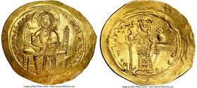 Constantine X Ducas (AD 1059-1067). AV histamenon nomisma (27mm, 4.31 gm, 5h). NGC MS 5/5 - 4/5. Constantinople. +IhS IXS RЄX-RЄSNANTIhm, Christ seate...
