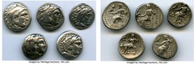 ANCIENT LOTS. Greek. Macedonian Kingdom. Ca. 336-317 BC. Lot of five (5) AR drachms. Fine-About VF. Includes: (4) Alexander III the Great, AR drachms,...