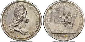 Charles VI "Arrival in Frankfurt" tin Medal 1711 AU55 NGC, Mont-1366, J & F-619, Van Loon 4622. CAROLVS VI. D. G. ROM. IMP. S. A. GERM. HISP. HVNG. et...