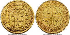 Pedro II gold 4000 Reis 1700/699-(R) AU53 NGC, Rio de Janeiro mint, KM98 (unlisted overdate), cf Russo-032D (unlisted overdate). Ex. Santa Cruz Collec...