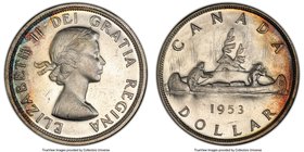 Elizabeth II "Shoulder Fold" Dollar 1953 MS64 PCGS, Royal Canadian mint, KM54. With strap, flat rim.

HID09801242017