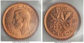 George VI 6-Piece Certified Mint Set 1939 ICCS, 1) Cent - MS65 Red, KM32 2) 5 Cents - MS64, KM33 3) 10 Cents - MS64, KM34 4) 25 Cents - MS64, KM35 5) ...