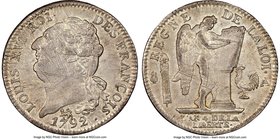 Louis XVI Ecu L'An 4 (1792)-A AU53 NGC, Paris mint, KM615.1, Dav-1335. Admirably handsome for the designation, bright salty white luster lightening th...