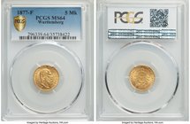 Württemberg. Karl I gold 5 Mark 1877-F MS64 PCGS, Stuttgart mint, KM627. A seldom encountered gold type in all grades, bordering on rare when found th...