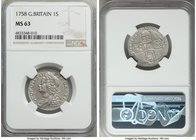 George II Shilling 1758 MS63 NGC, KM583.3. Exceptionally bright for this coinage that comes almost universally darkly toned, evincing not a trace of t...