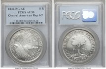 Central American Republic 8 Reales 1846 NG-AE AU50 NGC, Guatemala City mint, KM4. 1846/2 overdate, Z/S in CREZCA. Cleaned at one time with mild handli...