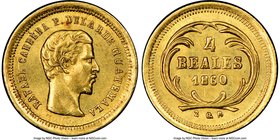 Republic gold 4 Reales 1860-R MS64 NGC, KM135. Bold strike with eye-appealing luster. 

HID09801242017