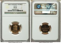 British Dependency gold Proof Double 2002 PR64 NGC, KM-Unl. 4.00gm. A flashy specimen from Guernsey's short-lived revival of its Double coinage in 200...