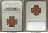 British India. Madras Presidency 2 Pies AH 1240 (1825) MS63 Red and Brown NGC, London mint, KM429. A handsome specimen brimming with cartwheel luster....