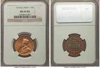 British India. George V 1/4 Anna 1916-(c) MS65 Red and Brown NGC, Calcutta mint, KM512. "Red and Brown" due to the reverse, which is toned and slightl...
