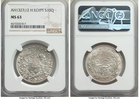 Ottoman Empire. Mehmed V 10 Qirsh AH 1327 Year 2 (1910/1)-H MS63 NGC, Misr mint (in Egypt), KM309. Struck from dies engraved in Birmingham. Delightful...