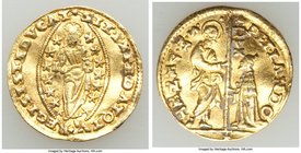 Venice. Pietro Lando gold Ducat ND (1539-1545) XF, Fr-1248. 21.1mm. 3.46gm. DVX PET LANDO S.M.VENET, doge kneeling before St Mark, both holding flag /...
