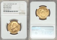 Republic gold Medallic 40 Francs 1964-(b) UNC Details (Obverse Damage) NGC, Brussels mint, KMX-M6. Mintage: 3,000. AGW0.3733 oz. 

HID09801242017