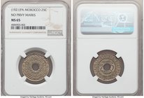 Pair of Certified Assorted Issues NGC, 1) French Protectorate 25 Centimes ND (1921)-Pa - MS-65, Paris mint, KM-Y34.1 2) Mohammed V silver Essai 5 Fran...