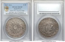 South Peru. Republic 8 Reales 1837 CUZCO-BA XF45 PCGS, Cuzco mint, KM170.1. Incuse edge variety. Attractively toned, displaying a silver patina that l...