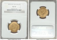 Republic gold 2 Escudos 1853 LM-MB AU50 NGC, Lima mint, KM149.2. Attractive, with glistening luster over somewhat rounded surfaces. 

HID09801242017