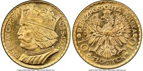 Republic gold 10 Zlotych 1925-(w) MS65 NGC, Warsaw mint, KM-Y32. A true gem example offering dazzling mint brilliance. 

HID09801242017