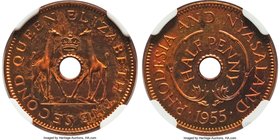 British Colony. Elizabeth II 7-Piece Certified Proof Set 1955 NGC, 1) 1/2 Penny - PR66 Red and Brown, KM1 2) Penny - PR65 Red and Brown, KM2 3) 3 Penc...