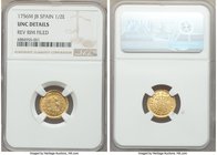 Ferdinand VI gold 1/2 Escudo 1756 M-JB UNC Details (Reverse Rim Filed) NGC, Madrid mint, KM378. Well struck with nice luster. 

HID09801242017