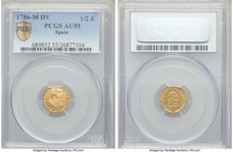 Charles III gold 1/2 Escudo 1786 M-DV AU55 PCGS, Madrid mint, KM425.1.

HID09801242017