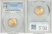 Confederation gold 10 Francs 1922-B MS65 PCGS, Bern mint, KM36.

HID09801242017