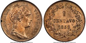 Republic Centavo 1858-HEATON MS63 Red and Brown NGC, Heaton mint, KM-Y7. Libertad incuse variety. Lustrous surfaces, carbon spots. 

HID09801242017