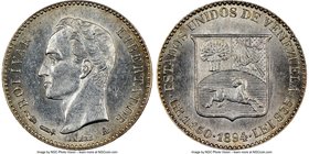 Republic 1/4 Bolivar (25 Centimos) 1894-A MS62 NGC, Paris mint, KM-Y20. Two year type. 

HID09801242017