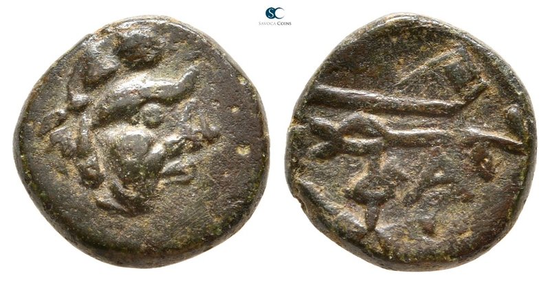 The Tauric Chersonese. Pantikapaion 304-250 BC. 
Bronze Æ

13 mm., 1,91 g.
...