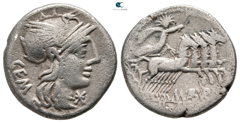 M. Aburius M.f. Geminus. 132 BC. Rome
Denarius AR

19 mm., 3,56 g.



nea...