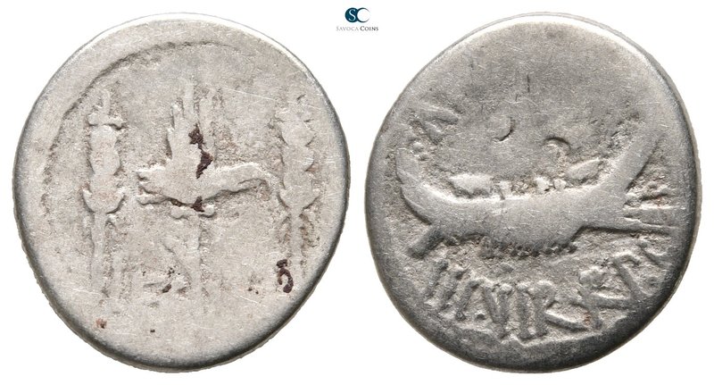 Mark Antony 32-31 BC. Military mint moving with M.Antony
Denarius AR

19 mm.,...