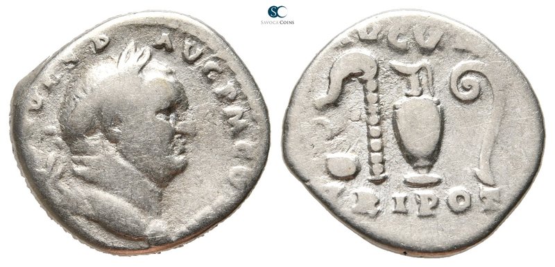 Vespasian AD 69-79. Rome
Denarius AR

18 mm., 3,20 g.



very fine