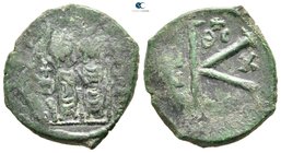 Justin II and Sophia AD 565-578. Thessalonica. Half follis Æ