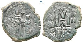 Heraclius with Heraclius Constantine AD 610-641. Nikomedia. Follis Æ