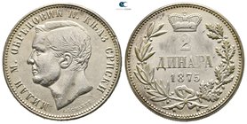 Serbia. Milan Obrenovich IV AD 1868-1889. 2 Dinara 1875