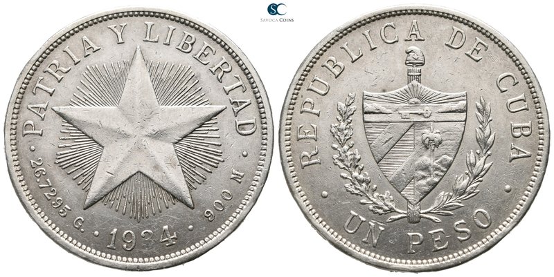 Cuba. AD 1934.
1 Peso 

39 mm., 26,71 g.



good very fine