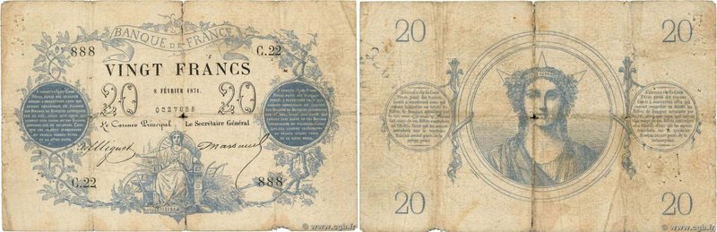Country : FRANCE 
Face Value : 20 Francs type 1871 
Date : 08 février 1871 
P...