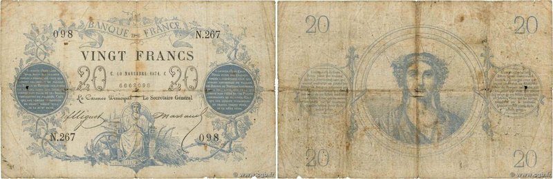 Country : FRANCE 
Face Value : 20 Francs type 1871 
Date : 10 novembre 1871 
...